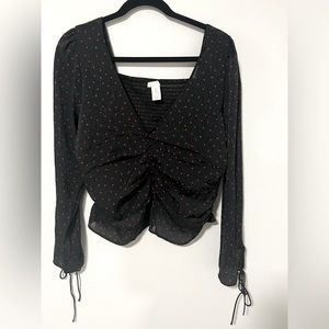 Black with Red Hearts Ruched Top